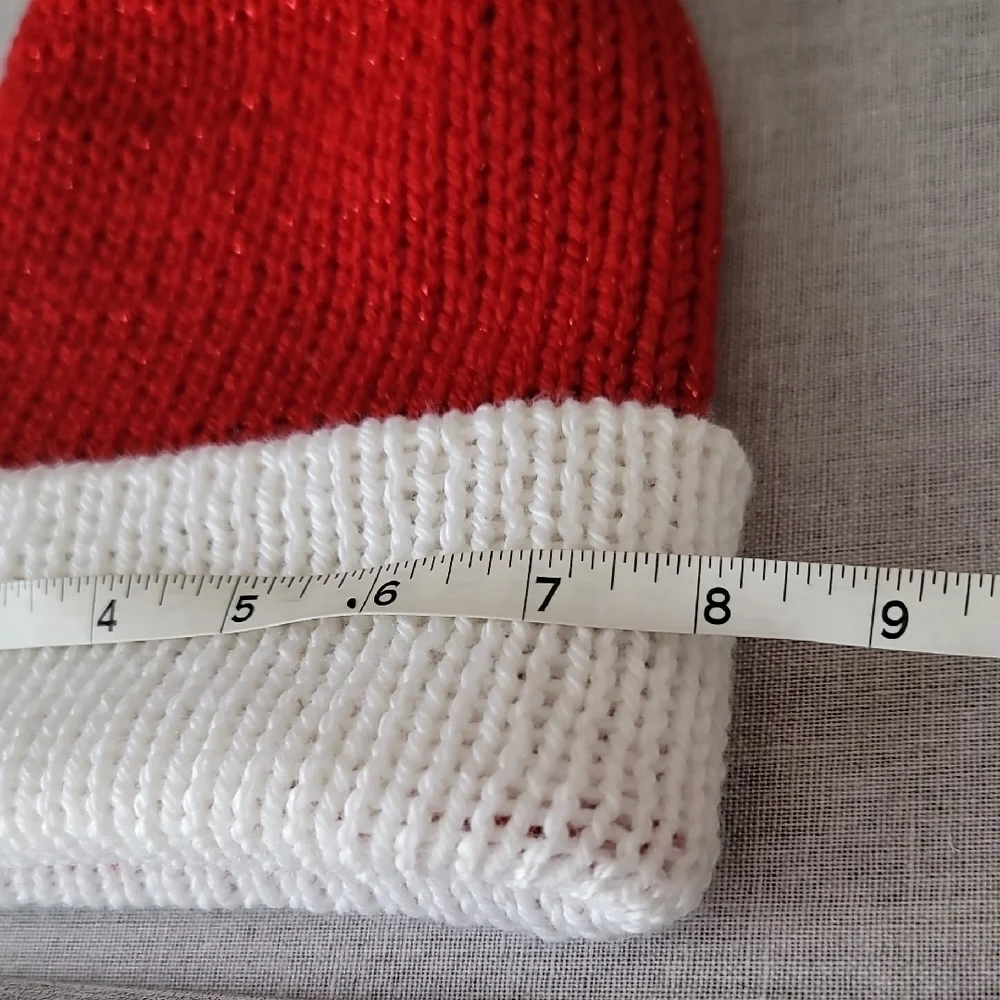 Red and White Knit Beanie with Pom-Pom